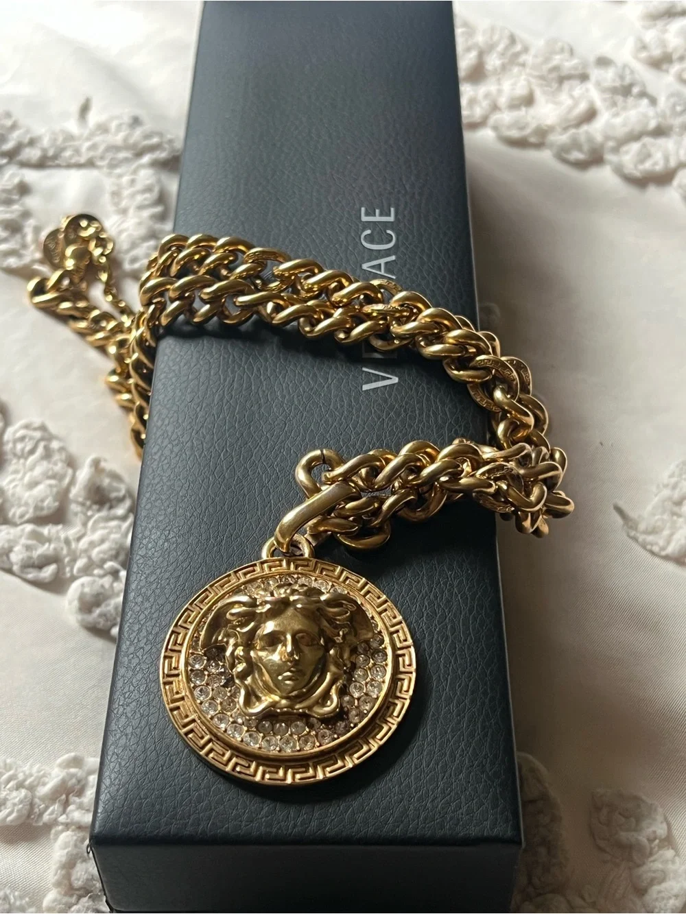 Versace Gold Medusa Crystal-Accented Curb Chain Necklace